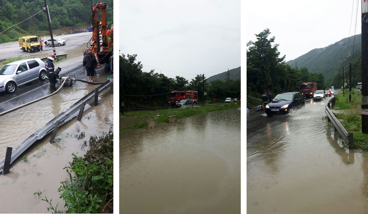 Trafic rutier îngreunat pe Valea Oltului, după ce DN 7 s-a inundat: apa are 10 centimetri