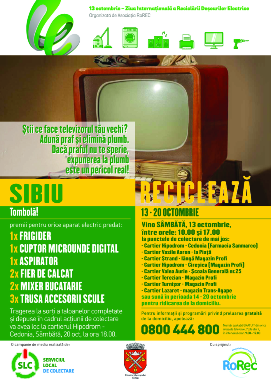 Sibiul participă la Ziua Internațională a Reciclării Deșeurilor Electrice. Campanie de colectare sâmbătă, 13 octombrie