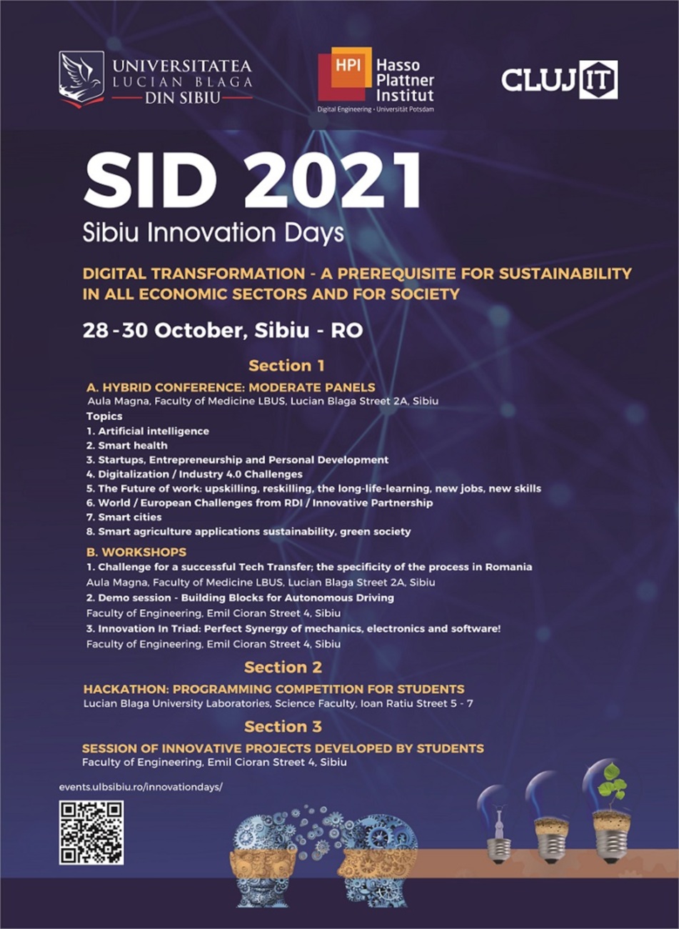 Transformarea digitală: condiție prealabilă pentru sustenabilitate în toate sectoarele economice și pentru societate la Sibiu Innovation Days 2021 (SID2021)