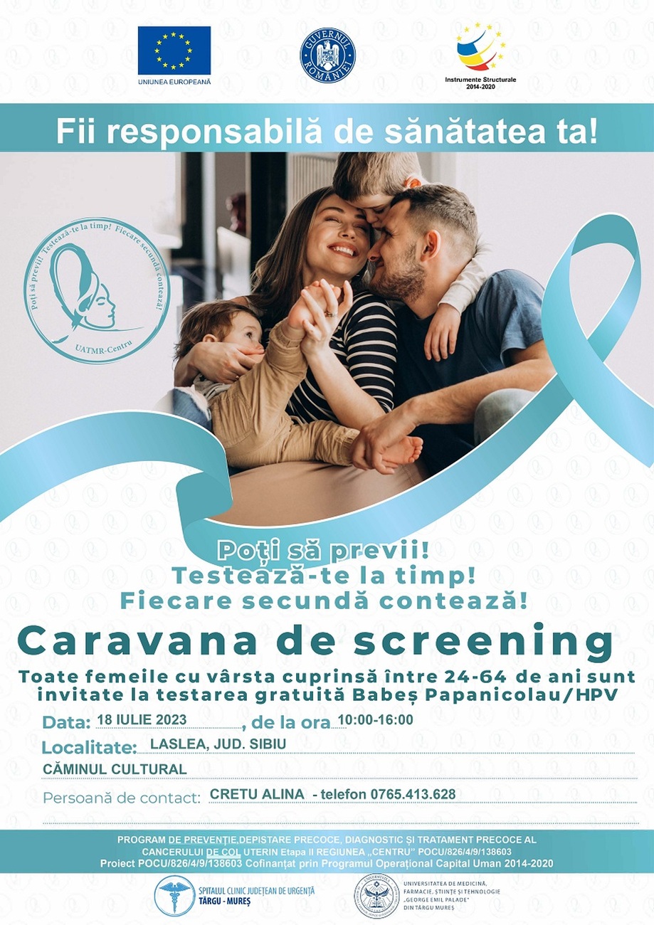 TESTARE GRATUITĂ Babeş Papanicolaou şi HPV la Laslea