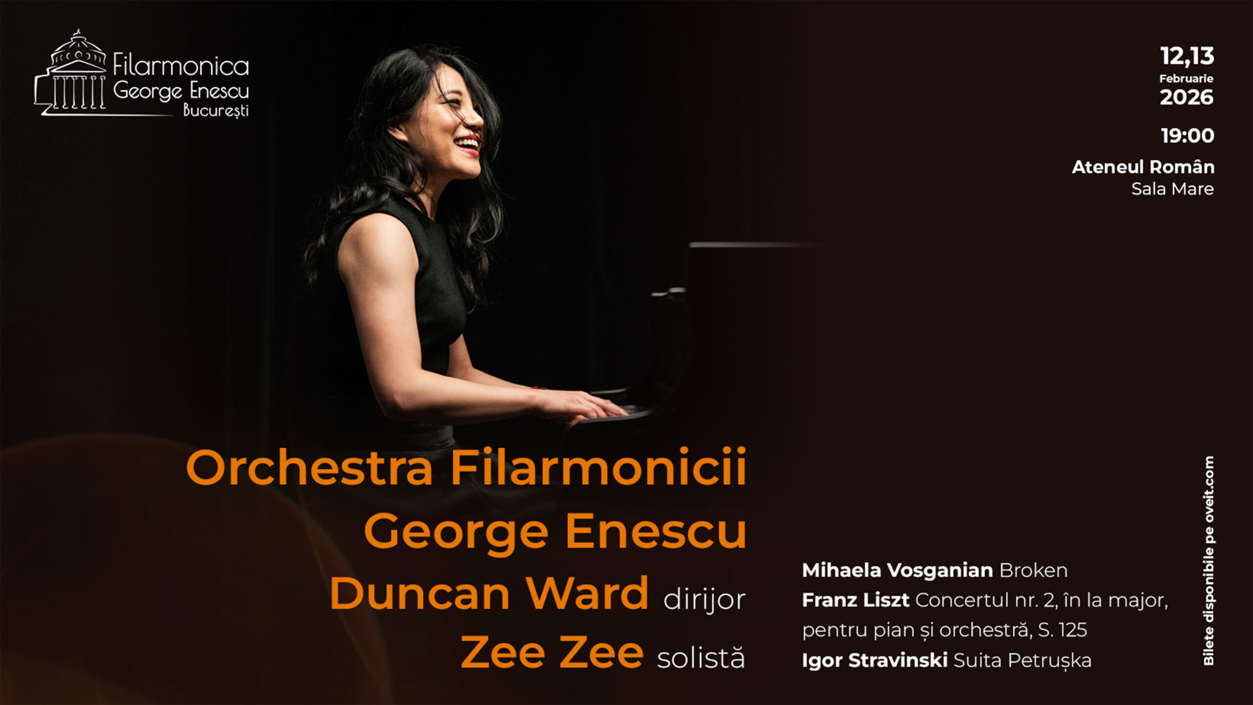 Pianista Zee Zee și dirijorul Duncan Ward urcă pe scena Filarmonicii „George Enescu”. Concertele din 12 și 13 februarie sunt deja sold-out
