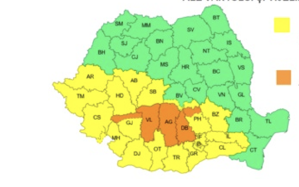 Cod galben de furtuni și vijelii în Sibiu. Meteorologii anunță ploi torențiale și răcire accentuată a vremii