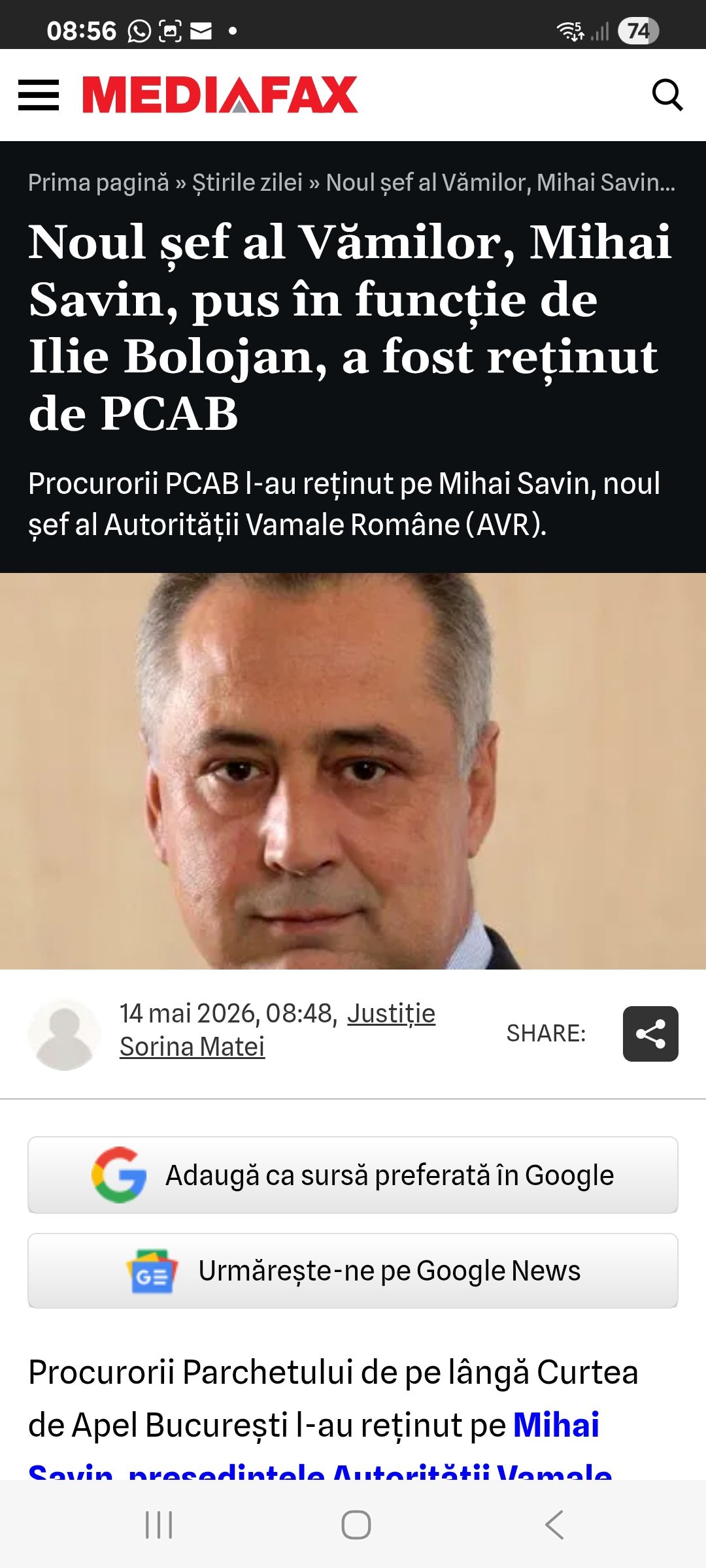 Ilie Bolojan trebuie să răspundă politic pentru decizia sa de a numi la conducerea Vămii o persoană anchetată pentru infracțiuni asimilate faptelor de corupție