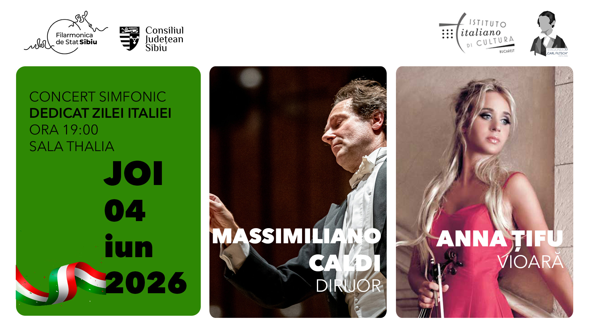 Luna iunie la Filarmonica Sibiu: concerte dedicate Italiei și ediția aniversară „Carl Filtsch”