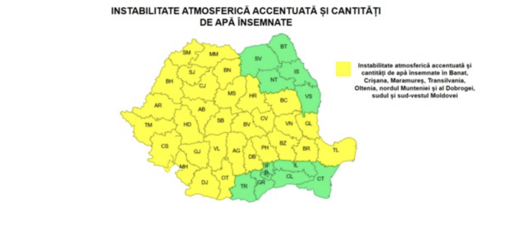 Cod galben de furtuni și ploi torențiale în Sibiu și mai multe județe din țară