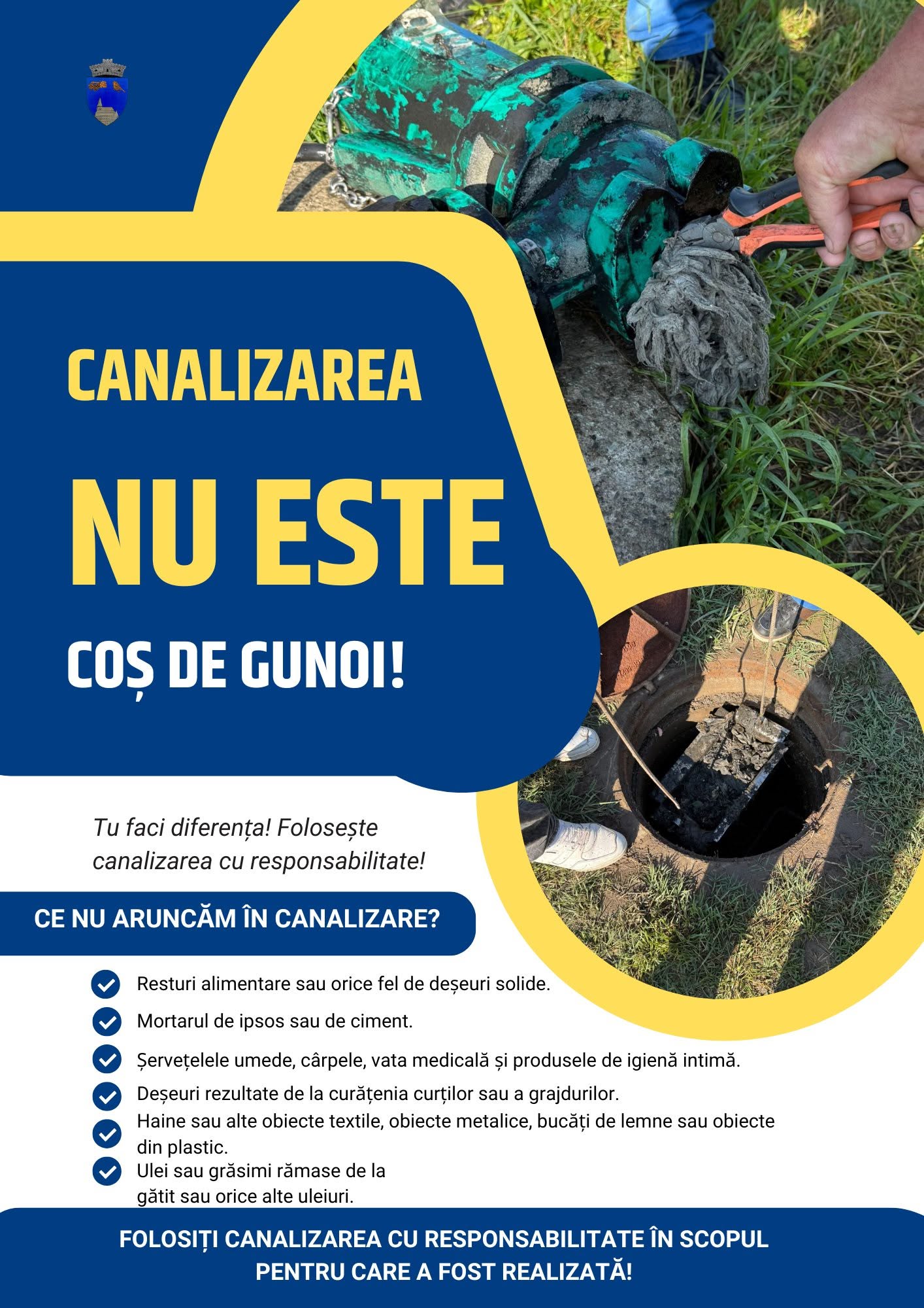MOȘNA: Apel către localnici pentru folosirea cu responsabilitate a rețelei de canalizare