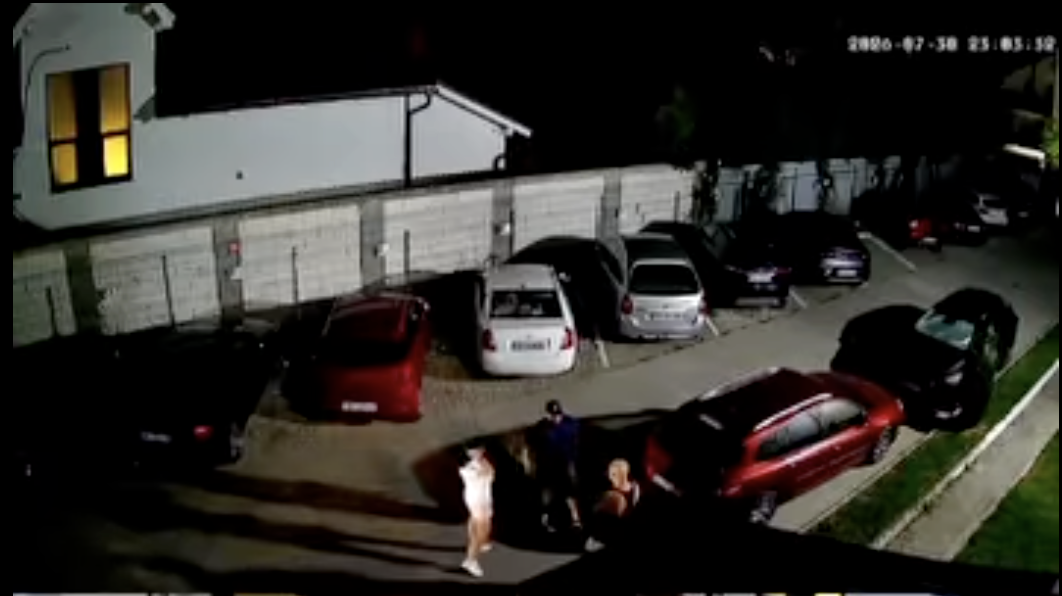 VIDEO / Un urs întrerupe  discuția tihnită a unor șelimbăreni în fața porții
