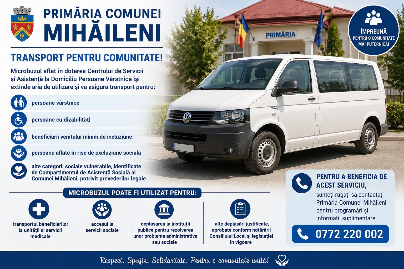 Mihăileni: Microbuz pus la dispoziţia persoanelor vulnerabile