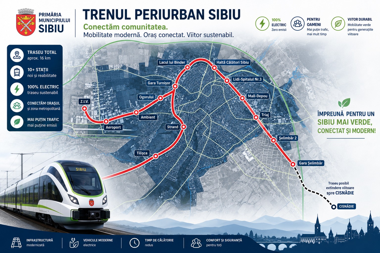 Primăria Sibiu caută proiectant pentru trenul periurban. Contract de 7,5 milioane de lei pentru studiul de fezabilitate