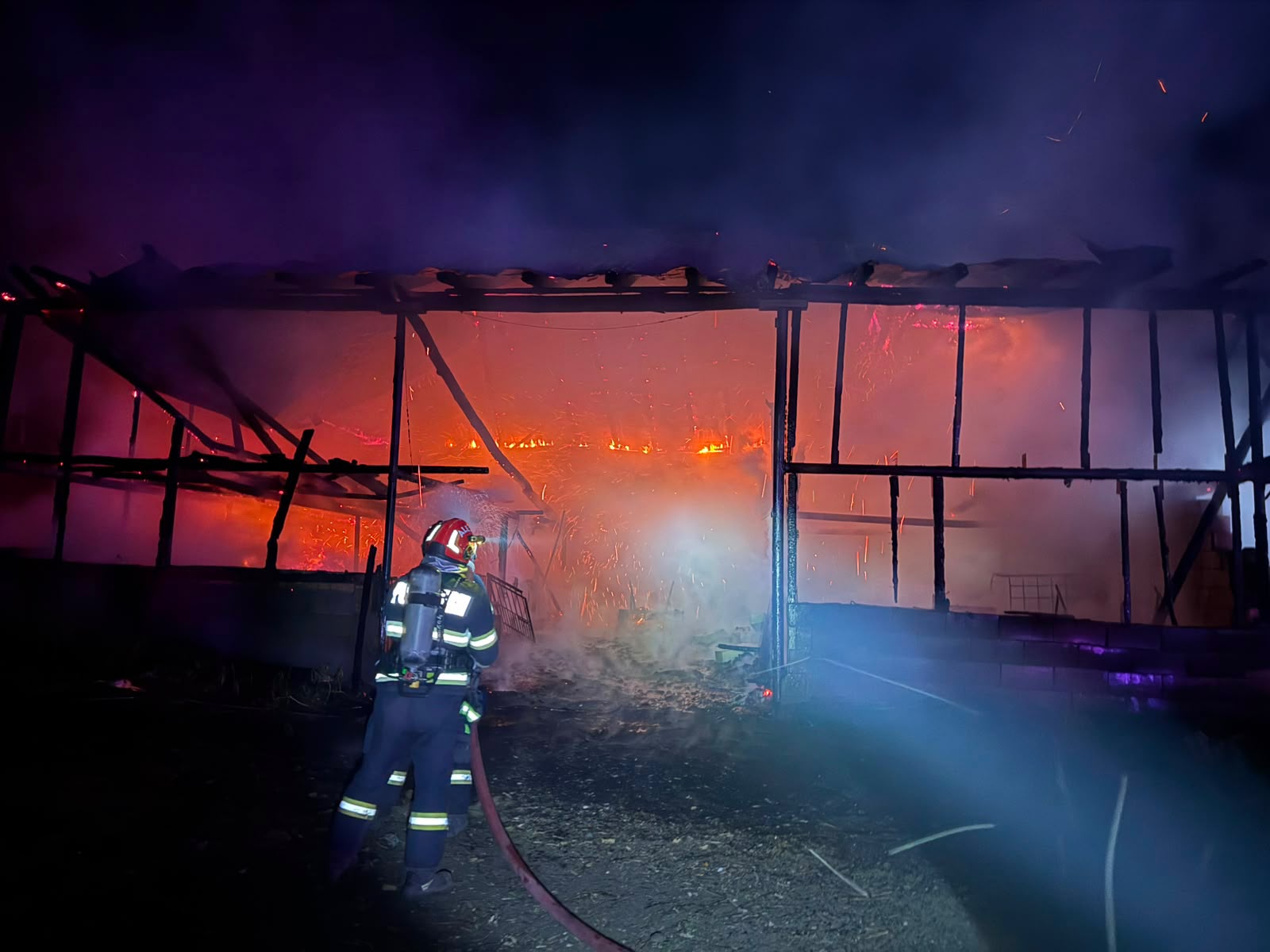 Incendiu provocat intenționat la Târnava. Un saivan de 400 de metri pătrați a ars în totalitate