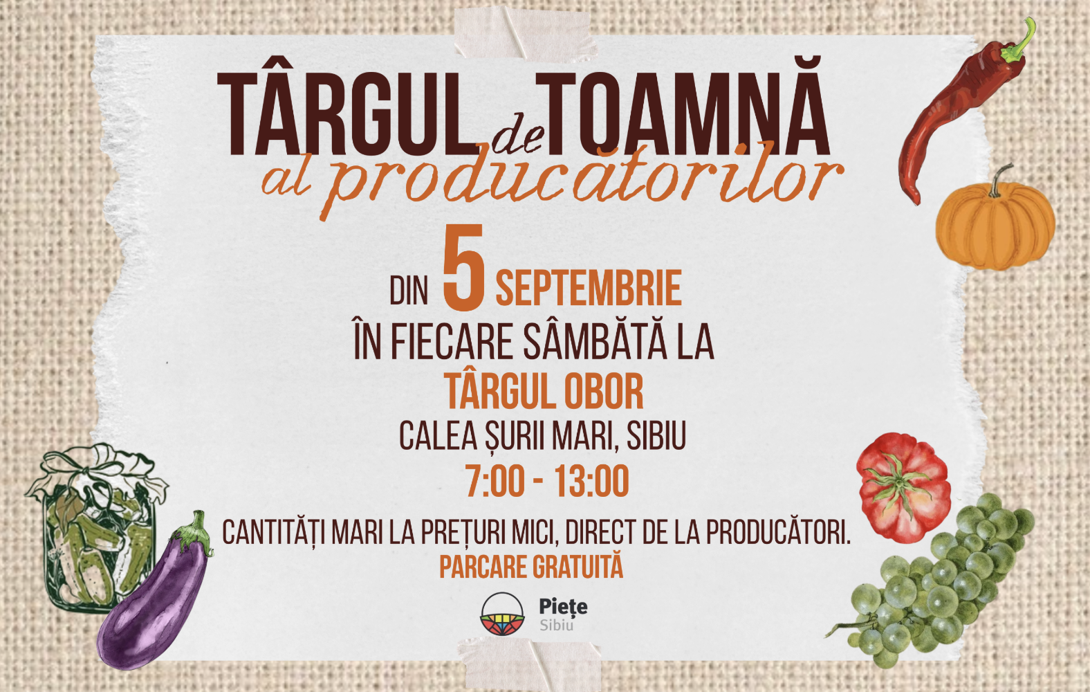 Târg de toamnă la Obor. Peste 20 de producători își vând recoltele direct sibienilor