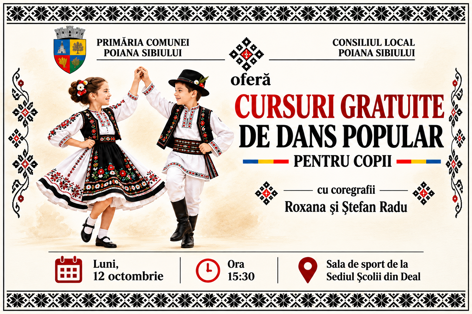 POIANA SIBIULUI: Cursuri gratuite de dans popular pentru copiii din sat, organizate e primărie