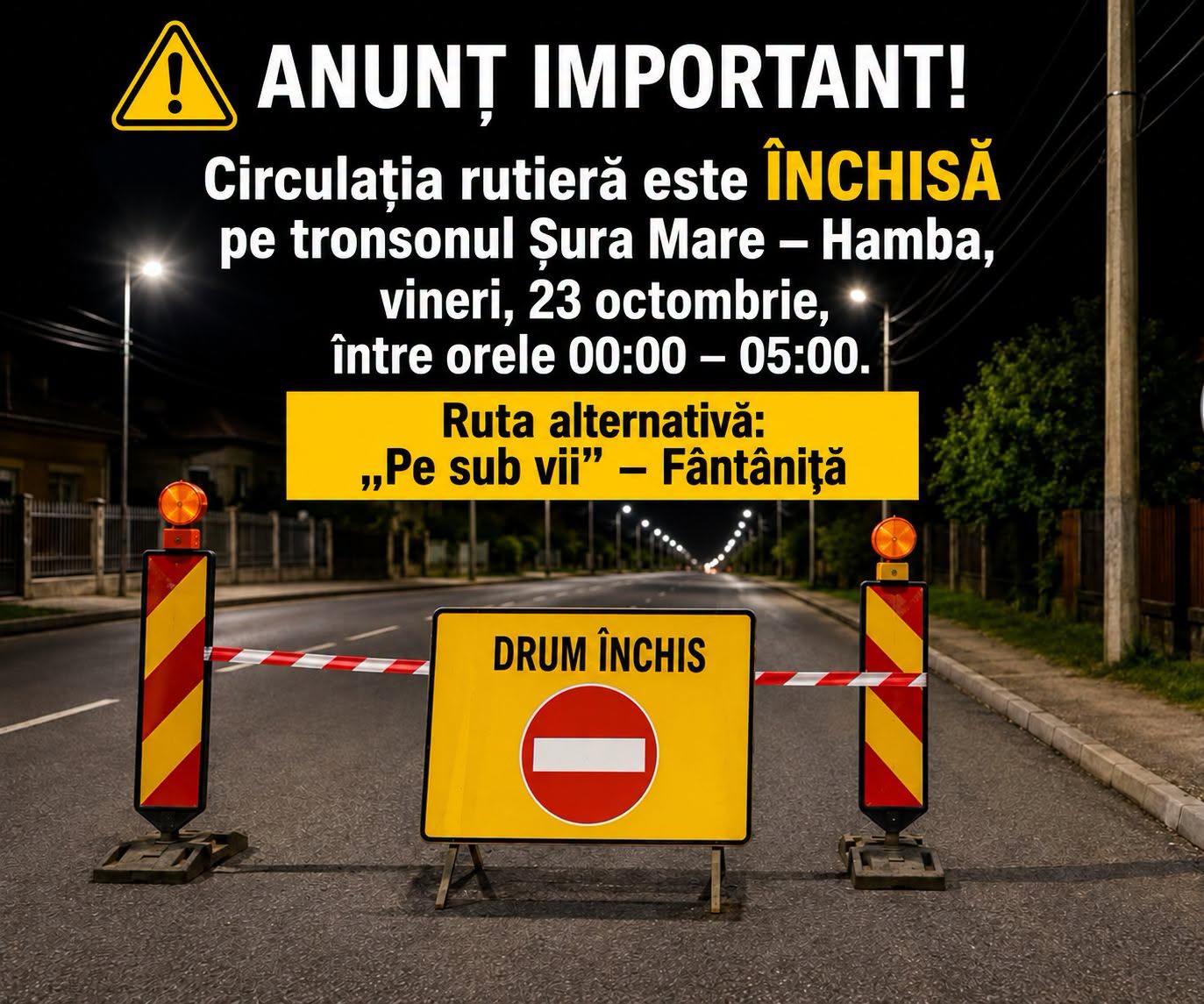 Trafic închis cinci ore între Șura Mare și Hamba, în noaptea de joi spre vineri
