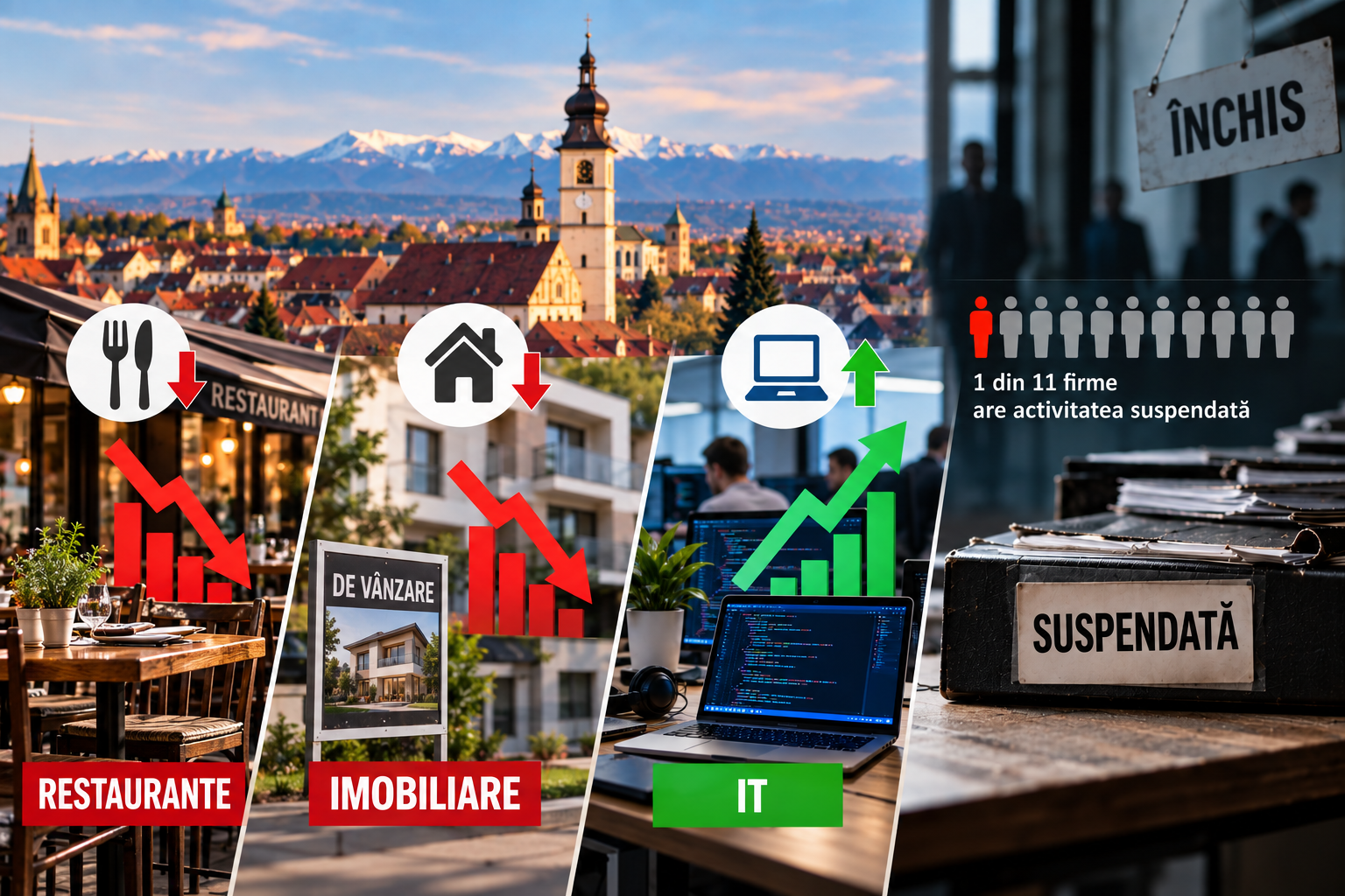 Una din 11 firme sibiene are activitatea suspendată. Mai puține restaurante și agenții imobiliare, mai multe firme IT