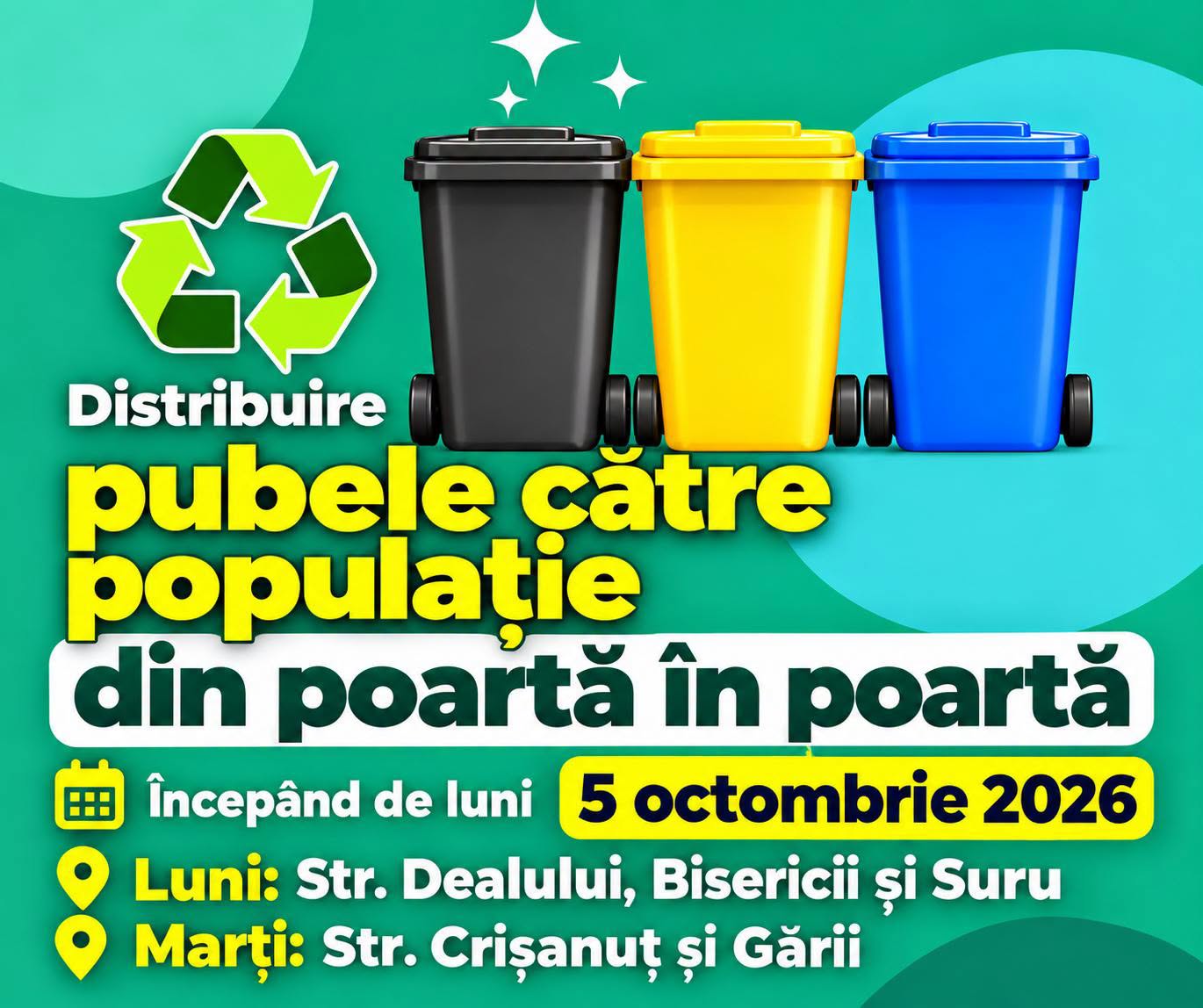 RACOVIȚA: A început distribuirea pubelelor pentru colectarea separată a deșeurilor
